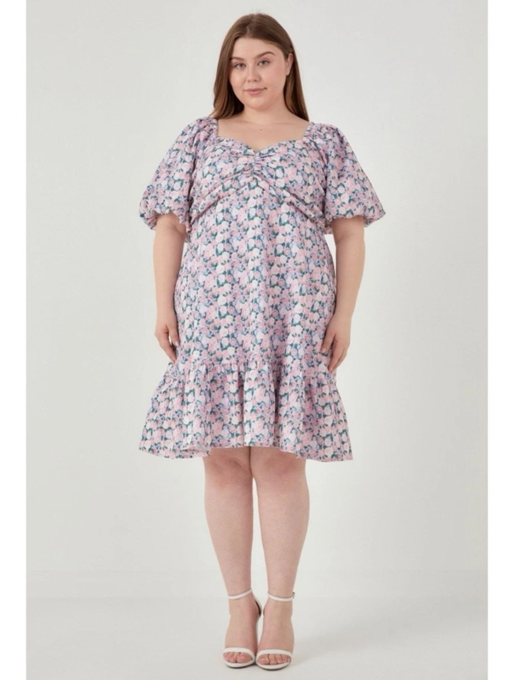 NWT English Factory Floral Lilac Pink Puff Sleeve Plus Size Mini Dress